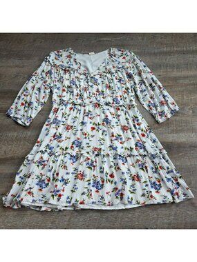 Women's Good Hart Size Large Summer Dress White/Blue/Red Floral/Flowers